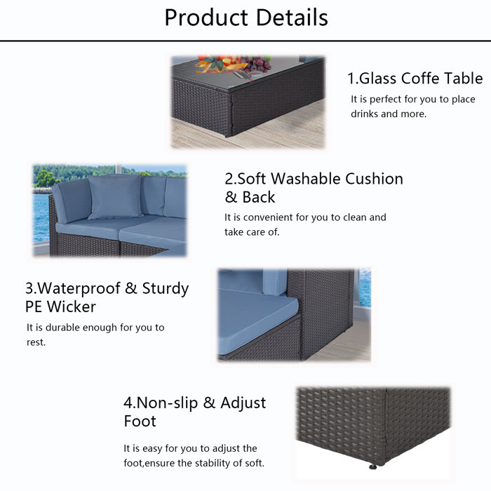 Ebern Designs 5 Piece Rattan Sectional Seating Group with Cushions